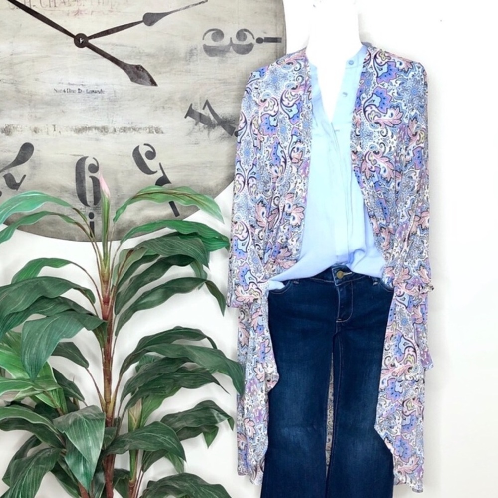 Kimono sheer open front. Blue patterned.sheer. 3X.